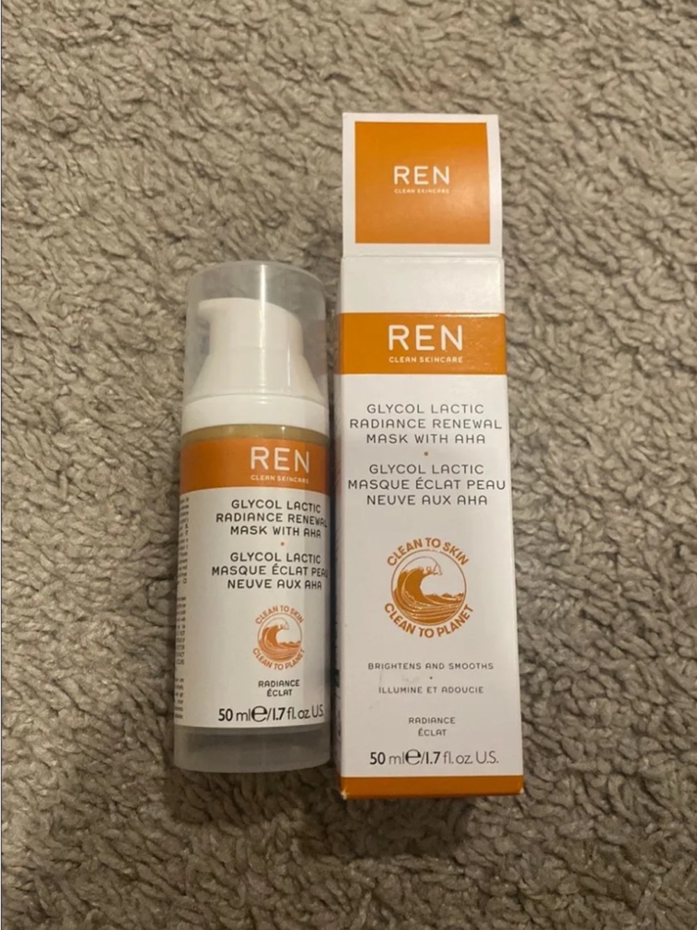 REN Clean Skincare Glycol Lactic Radiance Renewal Mask with AHA new discontinued